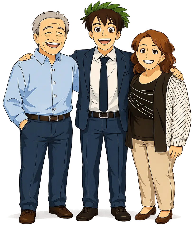 Riccardo Gabellini on graduation day with his parents